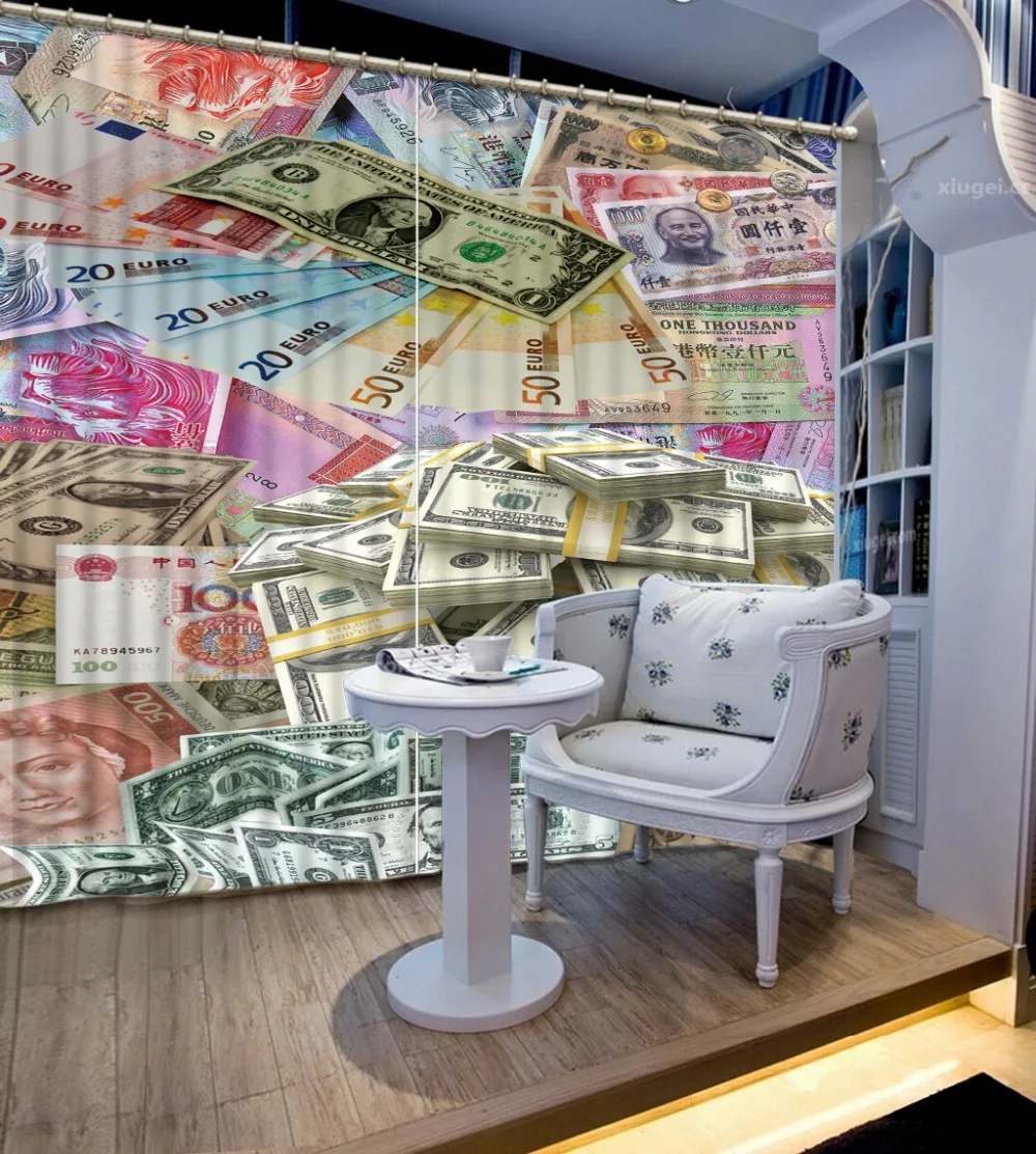 3D Curtain Color Money Pictures Modern Luxury 3D Curtain Drapes For Bed Room Living Room Office Hotel Cortinas Custom any size