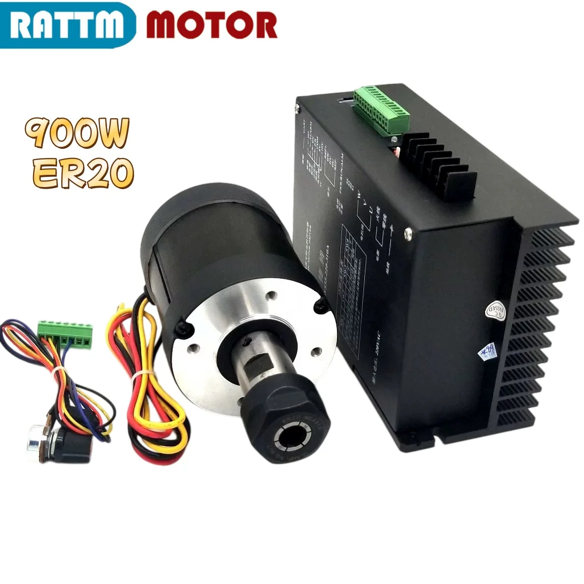 900W ER20 2N.m 6000rpm CNC Brushless DC Spindle Motor 220V AC With Driver CNC Controller Kit For Metal Router Milling