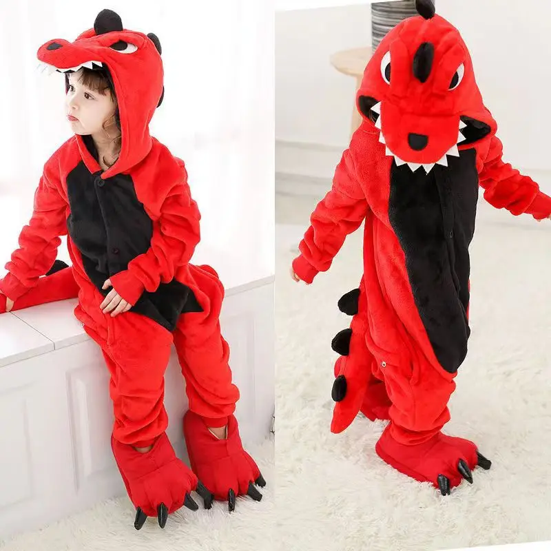 Halloween Dinosaur Kigurumi Pajamas Animal Cartoon Hooded Jumpsuits Kids Onesie Unicorn Pijama Panda Sleepwear Baby Kids Overall