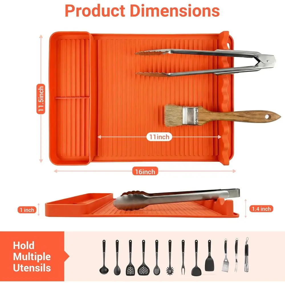 Heat Resistant Silicone Grill Mat - 16x11.5'' Non-Slip BBQ Tool Mat, Outdoor Cooking Camping & Tailgating, Men Grilling (Orange) - view 2