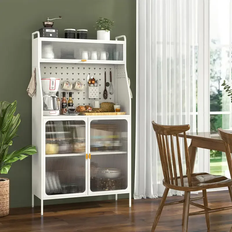 

5-Tier Metal Baker's Rack with See-through Flip-up Door and Pegboard-White
