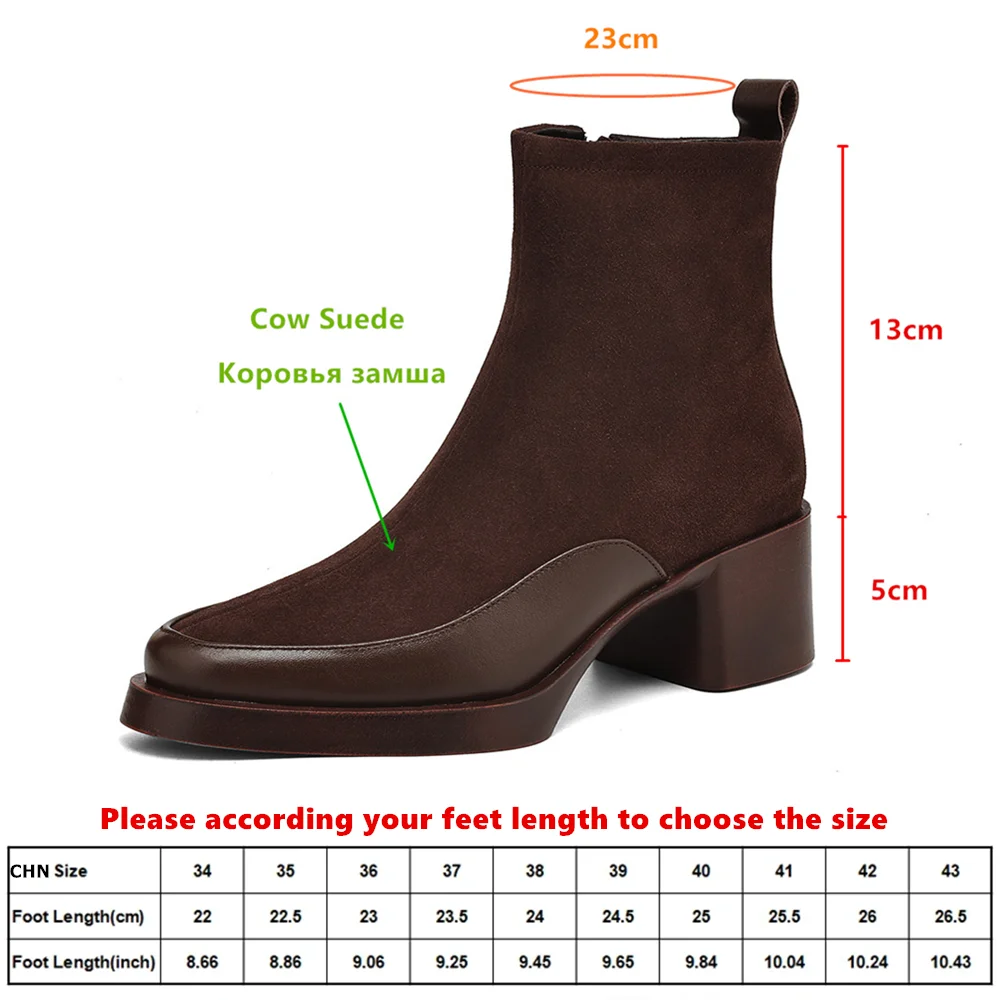 MILI-MIYA 2027 New Autumn Winter Women Ankle Boots Round Toe Chunky Heel Cow Suede Zipper Elegant Modern Retro Shoes Big Size 43