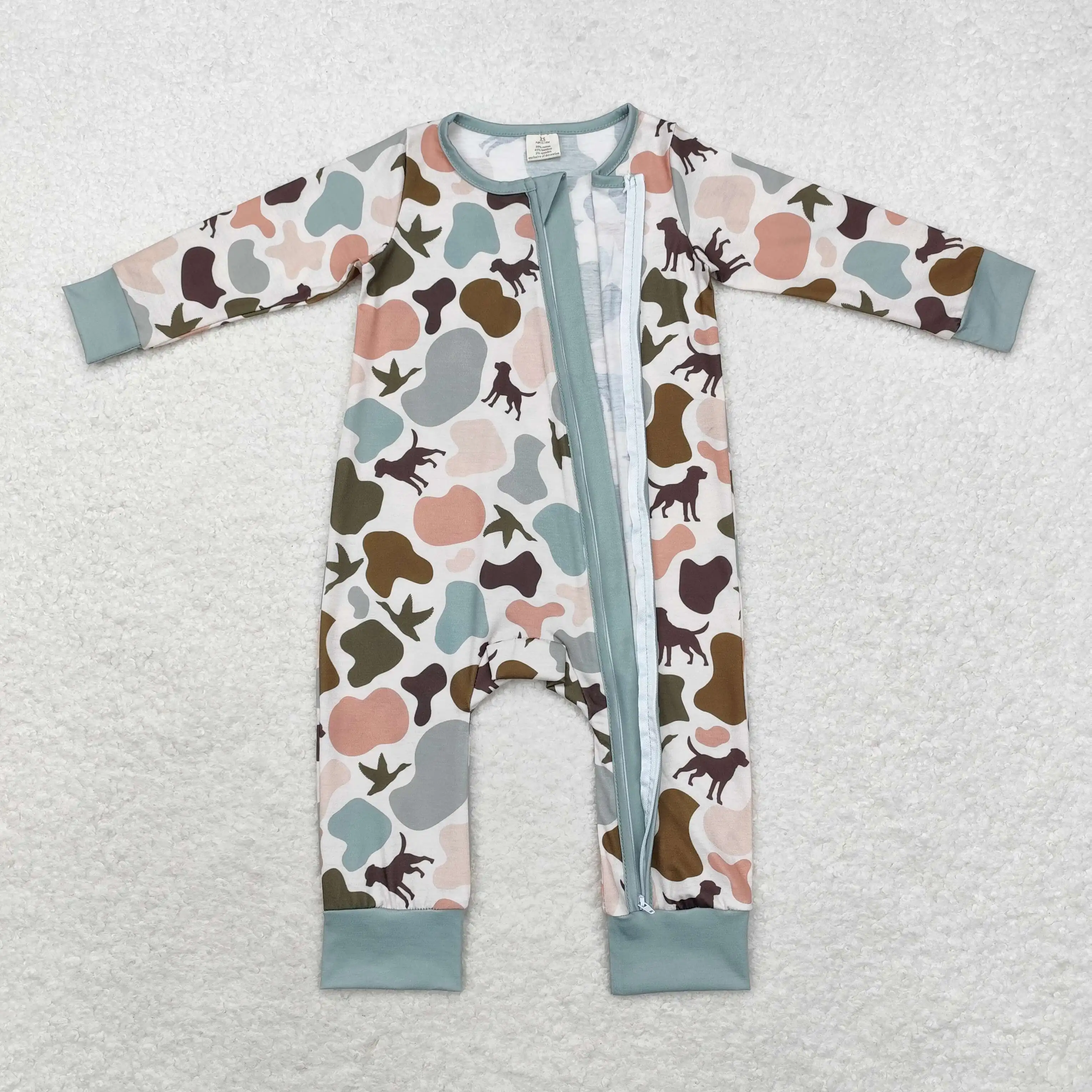 Wholesale Newborn Baby Boy Bamboo Camo Clothing Long Sleeves Zipper Jumpsuit Kids Children Toddler Spring Fall One-piece Romper