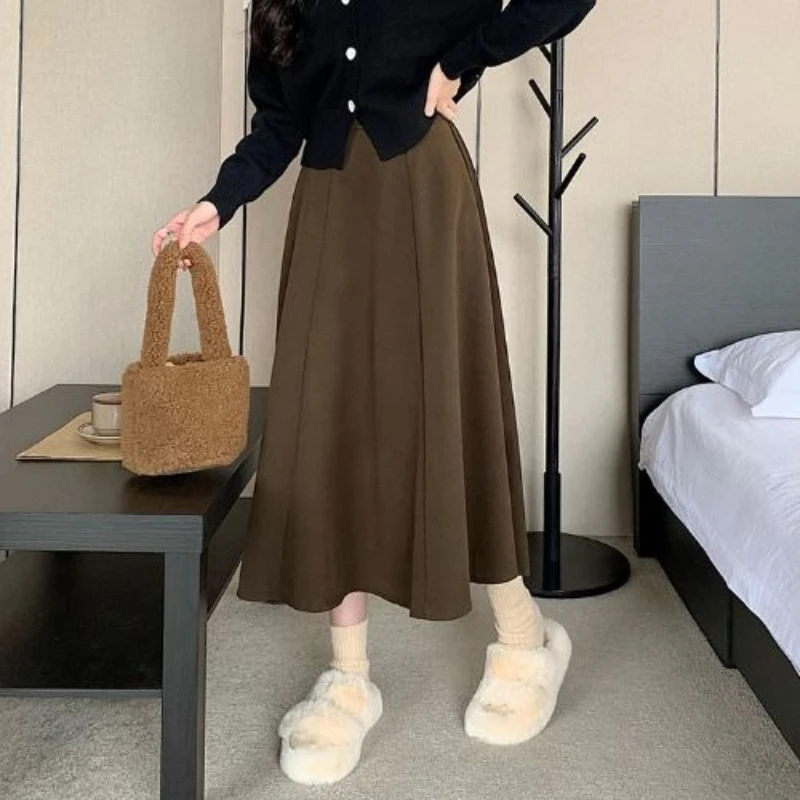 Autumn Winter New Fashion High Waist Solid Color Pleated Women's Clothing Woolen Cloth Korean All-match Simplicity Trend Skirts