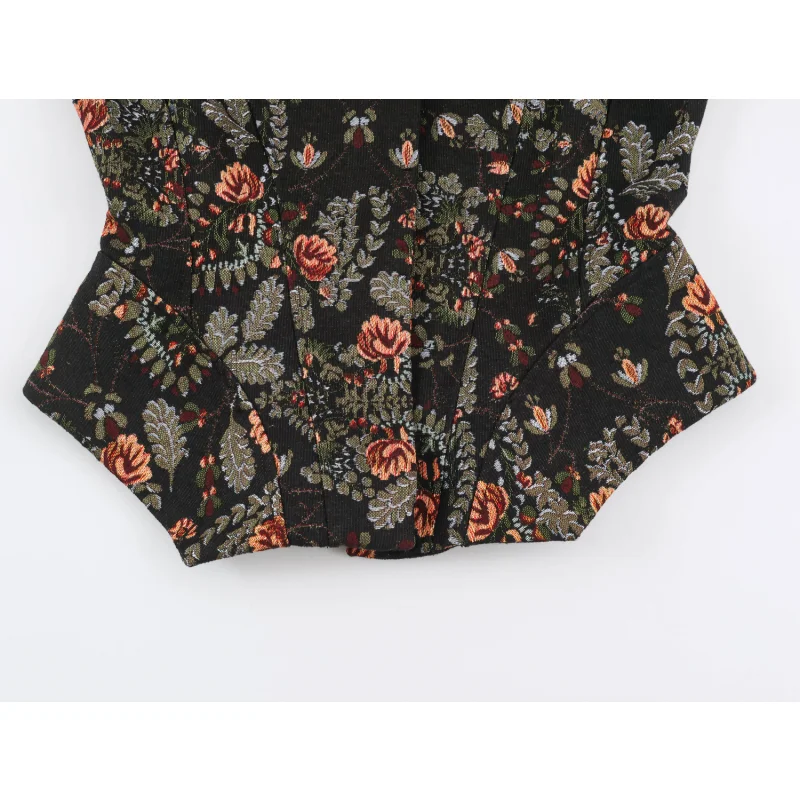 2026 Neue Vintage-Blumenjacquard-Jacke für Damen mit Stehkragen, langen Ärmeln, unregelmäßigem, abgerundetem Saum und Knopfverschluss, kurzer Mantel. – Detail 10