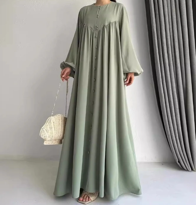 

Elegant Dress for Women 2024 Autumn New Item Solid Color Round Neck Simple Style Comfortable Casual Loose Dress