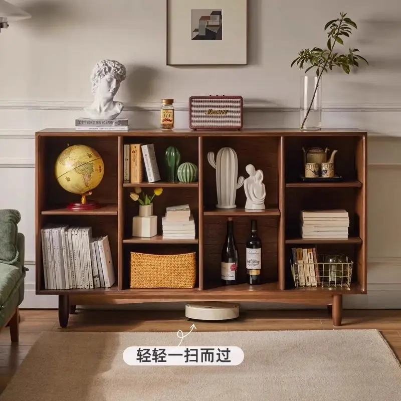 Solid wood bookshelf Floor-to-ceiling shelf Storage cabinet Display low cabinet Bay window bookcase