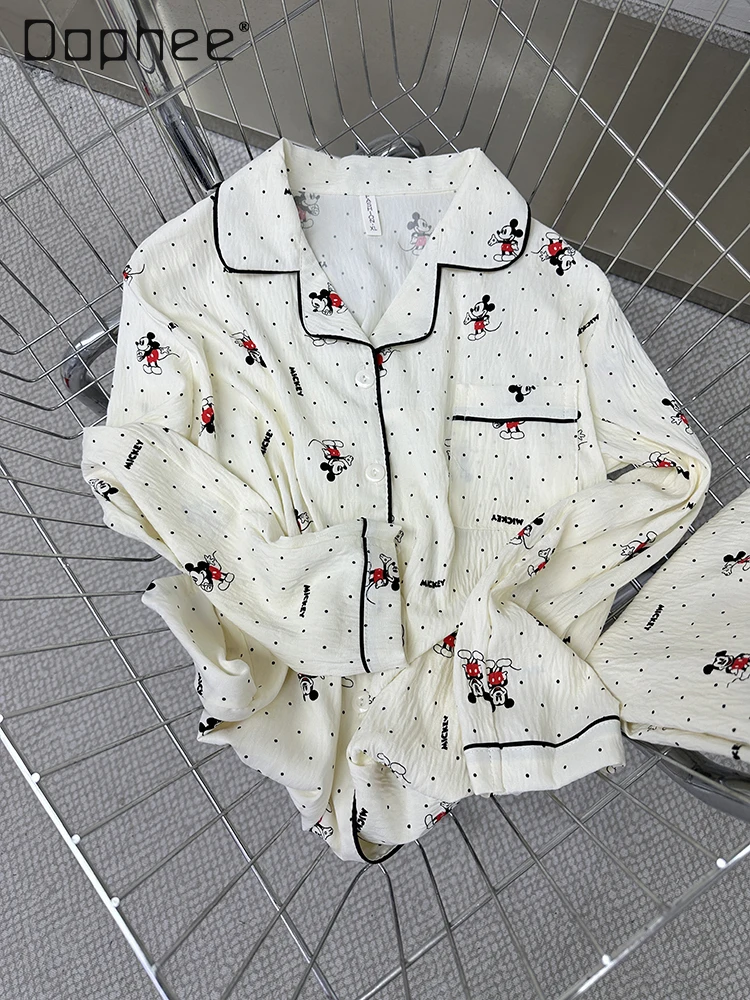 

Cartoon Pajamas 2025 Spring and Summer New Long-sleeved Lapel Single-breasted Top and Trousers Two Piece Sets Womens Outifits