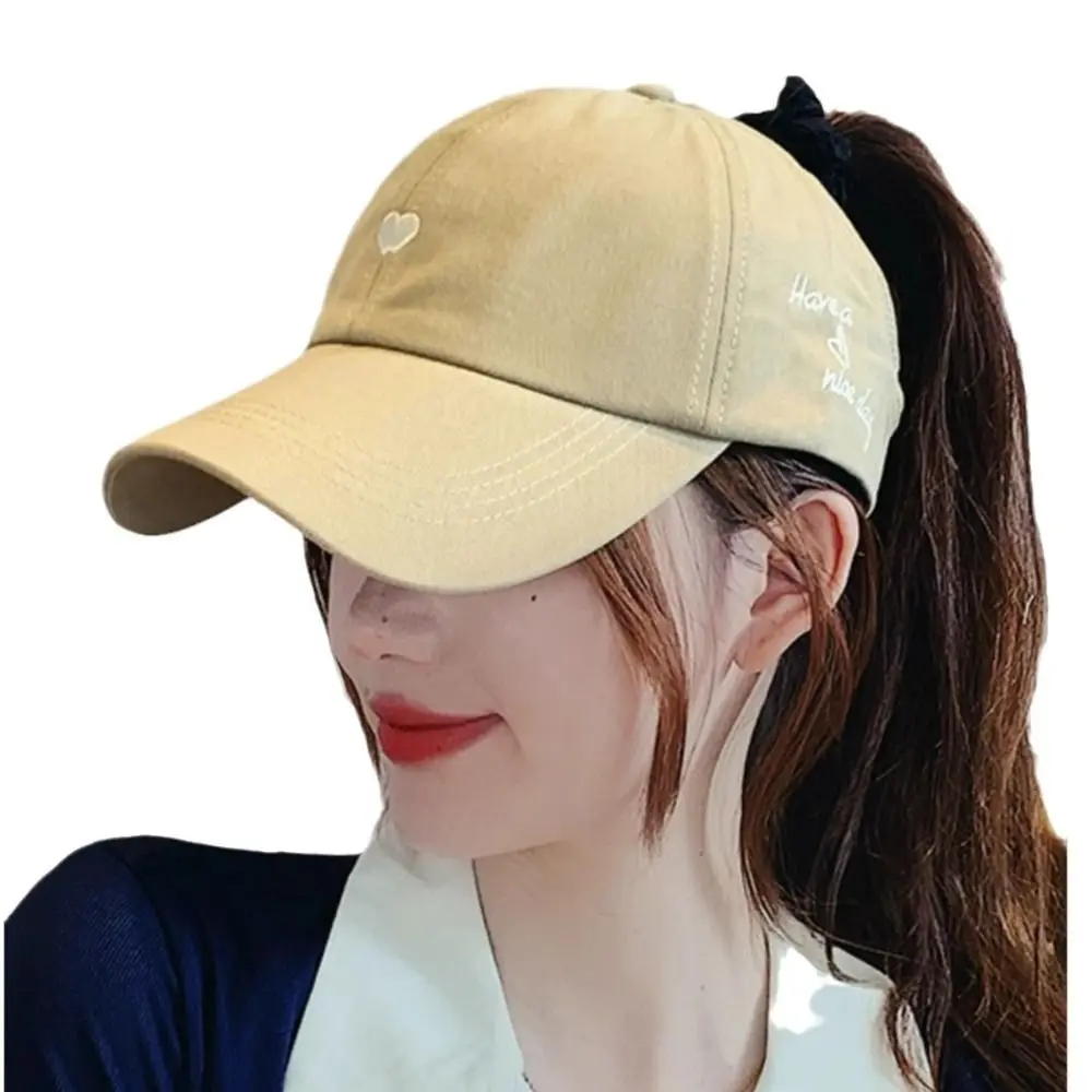 Cotton Love Heart Baseball Cap Academy Style Peaked Cap Sunscreen Sun Hat Sunscreen Hat Sun Cap Ponytail Half Empty Top Hat