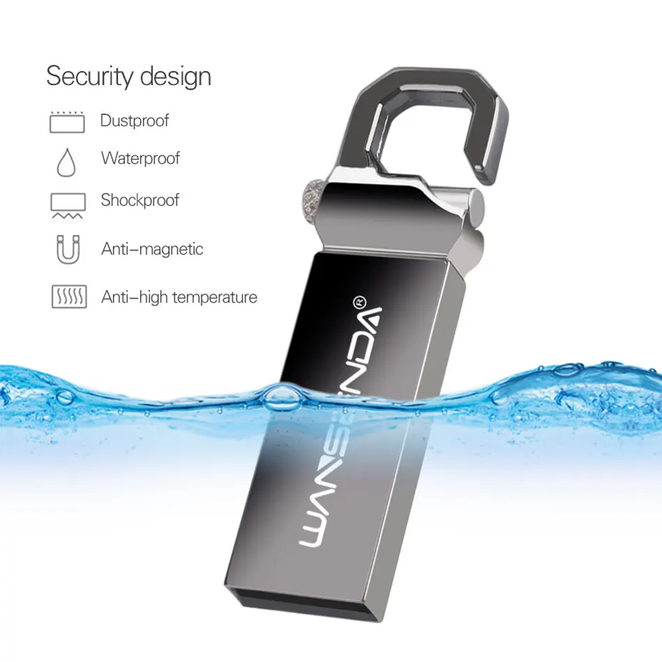 Wansenda พวงกุญแจ USB แฟลชไดร์ฟ128GB 64GB ไดรฟ์ปากกาโลหะ32GB 16GB 8GB 4GB pendrive หน่วยความจำกันน้ำ thumbdrive