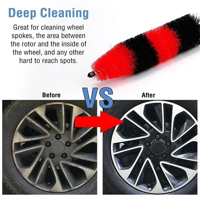 Car Wheel Rim Detailing Brush Long Soft Bristle Tire Wash Exhaust Tips Motorcycles Car Truck Motor Engine Grille Cleaning Tool