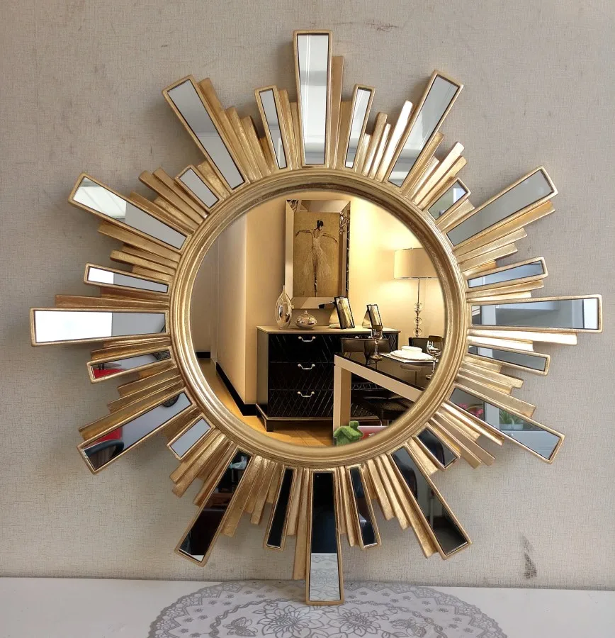 European style bathroom mirror waterproof collage makeup mirror porch sun shaped decorative mirror wall hanging mirror