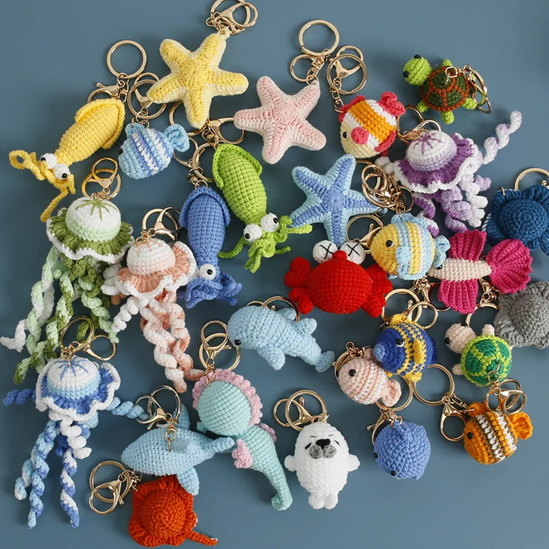 

Handmaking Marine Animal Series Crochet Keychain Funny Crab Keyrings Knitted Jellyfish Keychain Cute Goldfish Custom Keyrings