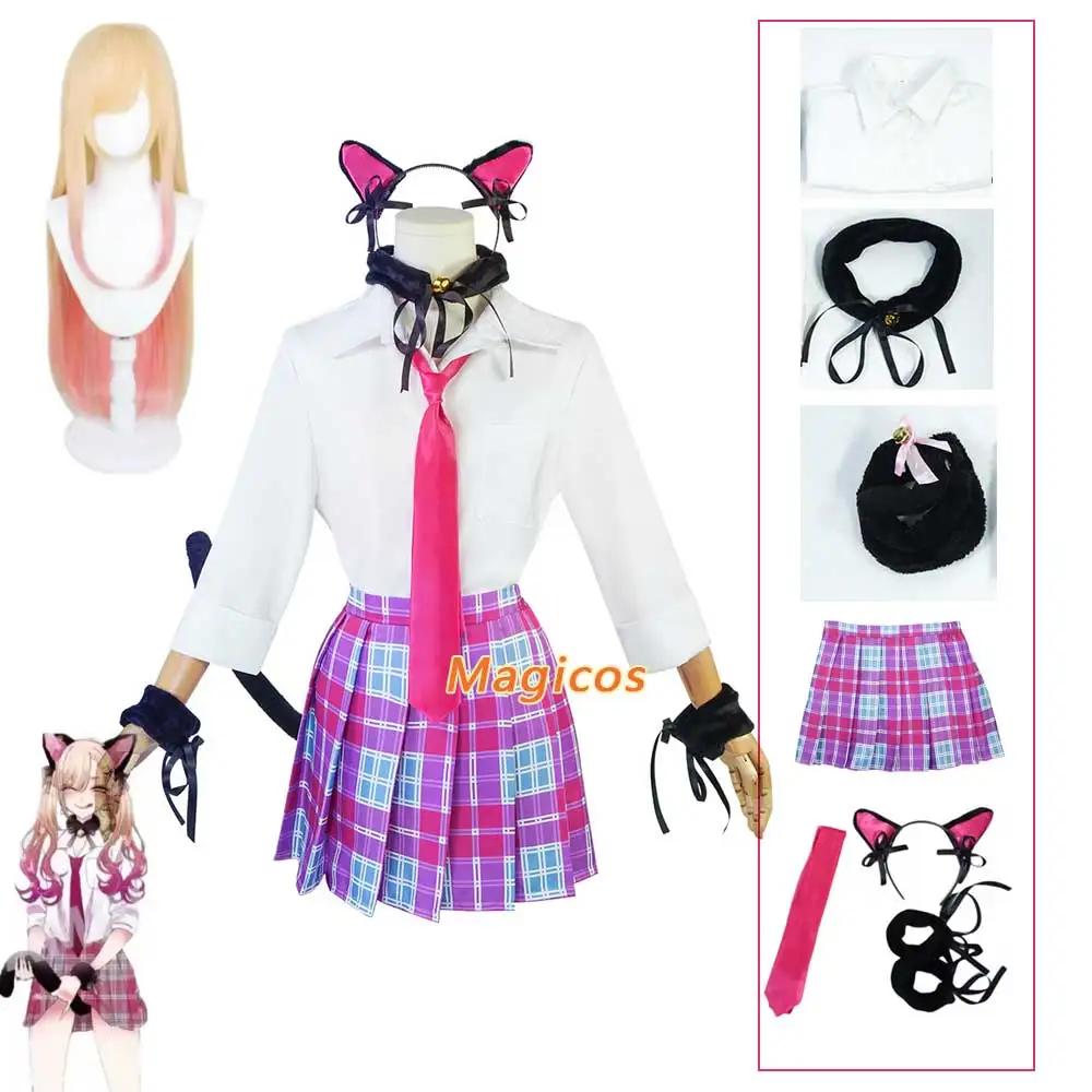 

Anime My Dress-Up Darling Kitagawa Marin Cosplay Costume Name Cat Girl JK School Uniform Skirt Woman Cute Halloween Party Suit