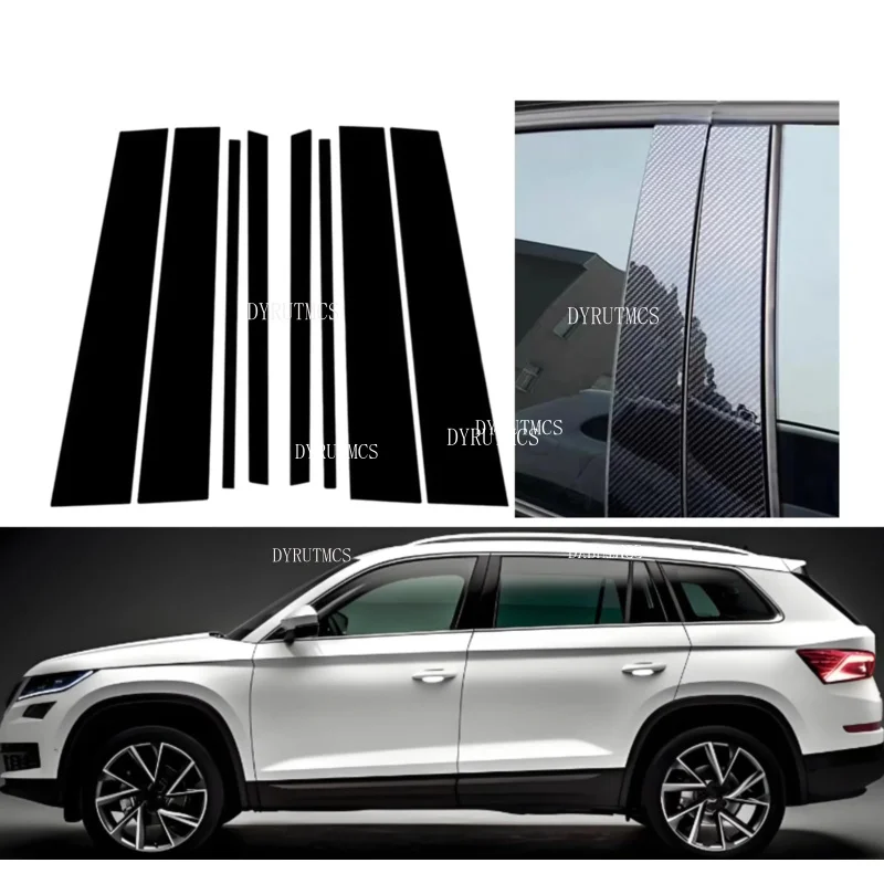 8pcs  Car Stickers Glossy Black Pillar Post Fit For Skoda Kodiaq Window Door Column BC Mirror Effect Cover Trim
