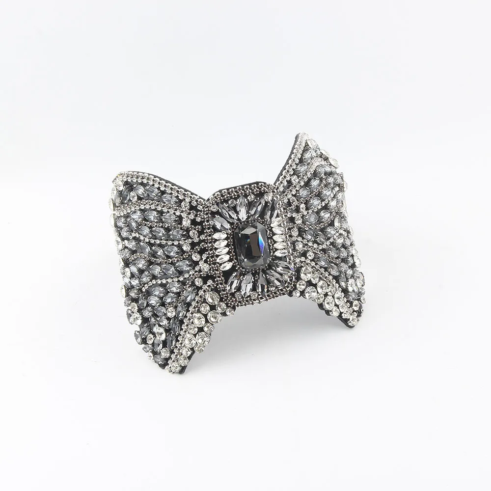 Wind New Baroque Full Diamond Bow Handmade Headband Premium Wide Edge Ball Versatile Headband Women 3