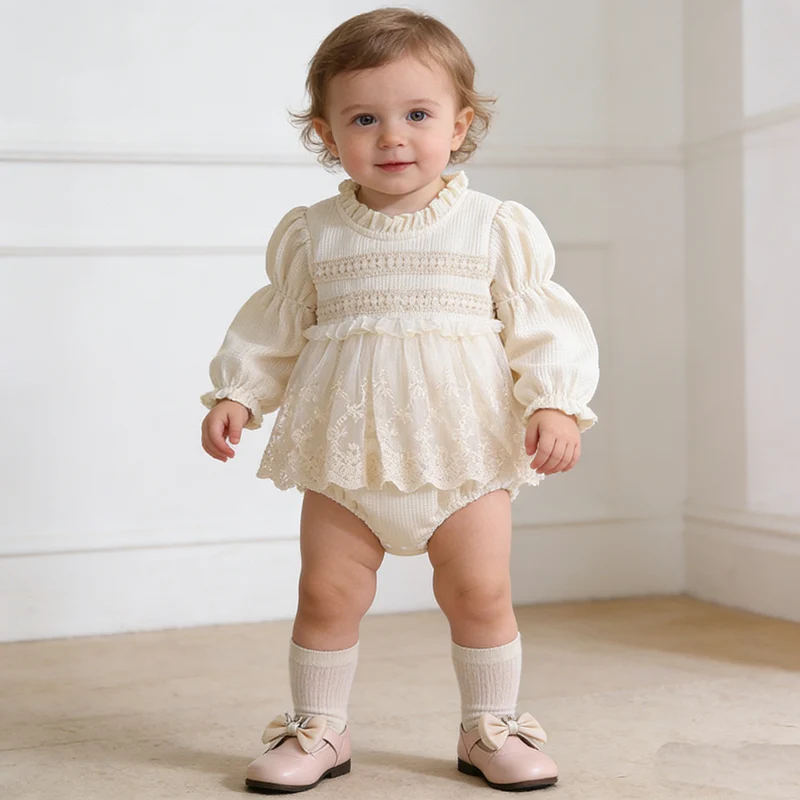 2026 New Spring 0-24M Children Clothes Infant Baby Girls Jumpsuit Long Sleeves Lace Splice Newborn Baby Girls Bodysuits