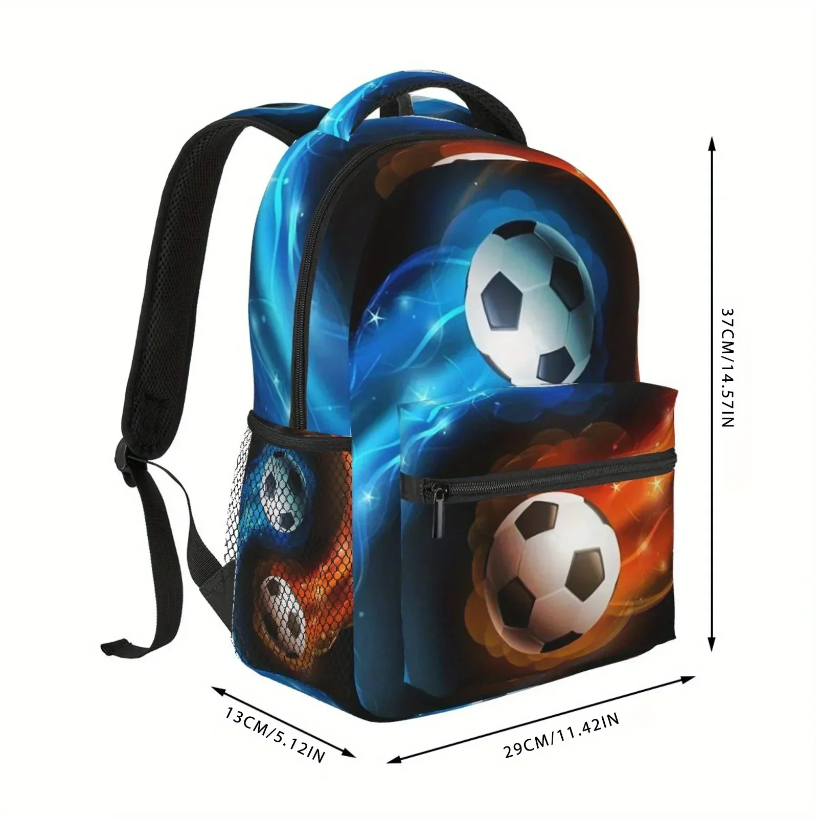 Custom Bag 1pc Soccer-Themed Large Capacity Backpack With Double Mesh Pockets – Lightweight, Durable 14.5