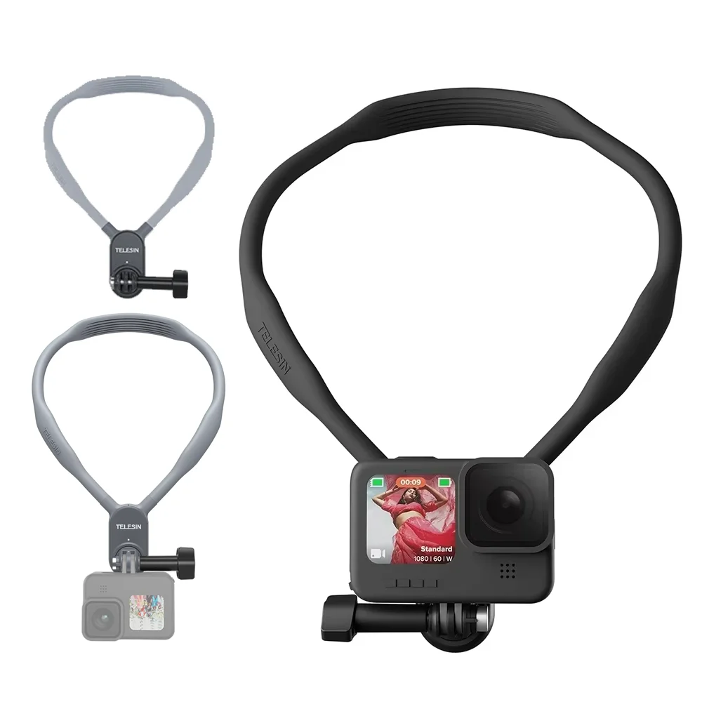 

TELESIN Silicon Neck Mount for GoPro Hero 13 12 11 10 9 DJI OSMO Action 4 3 Insta360 X4 X3 Camera Holder Hands Free Neck Strap