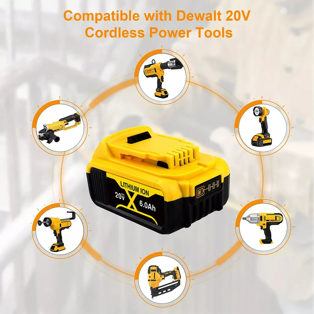 

Genuine 18V/20 Volt MAX 6.0Ah 8.0Ah DCB200 Replacement Li-ion Battery for DeWalt DCB205 DCB201 DCB203 Power Tool Batteries