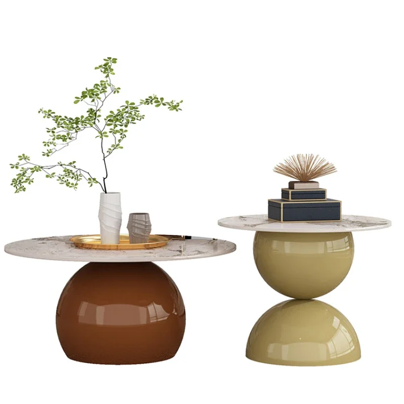 Nordic Rock Plate Tea Table Modern Simple Small House Creative Living Room Home Light Luxury Cream Style Art Circular Tea Table image 4