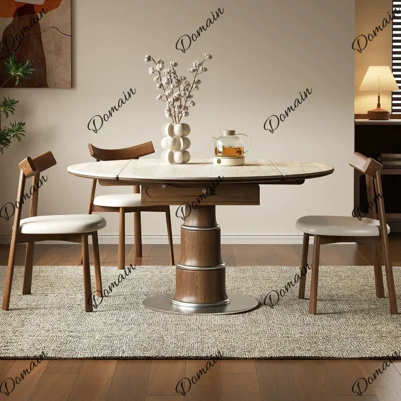 30XX Retractable Folding Rock Slab Dining Table Modern Kitchen Simple Dining Tables Set Of 6 Chairs Round Pliante Home Furniture