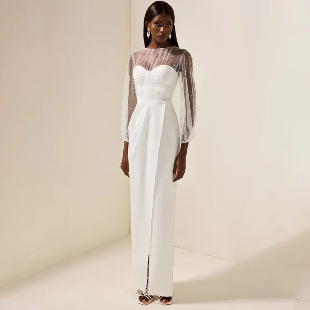 

Women's Formal Evening Gowns Long Sleeve Tulle Evening Dresses Elegant Straight Formal Dresses Women's Wedding Party Attire
