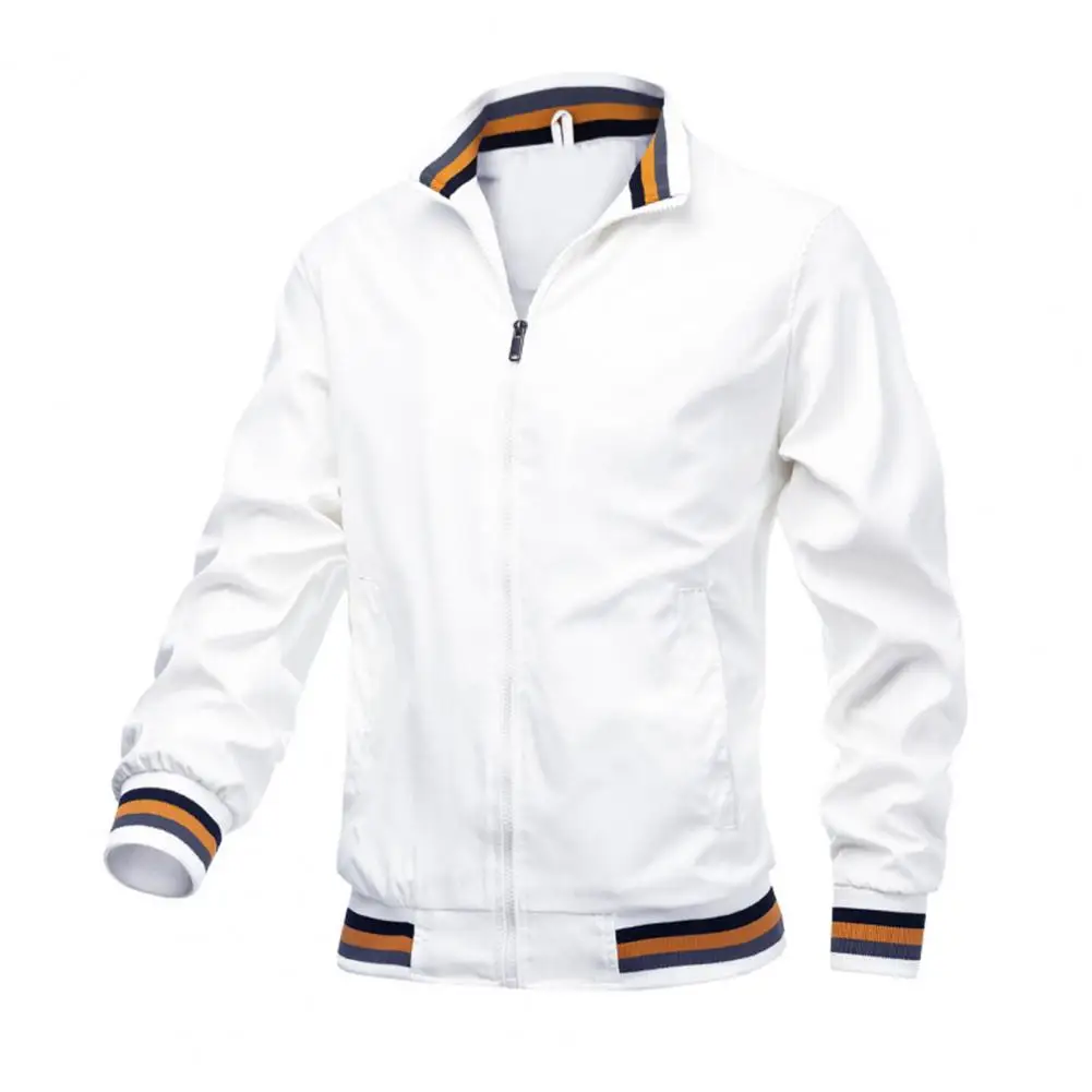 Chaqueta deportiva informal para hombre, abrigo con cuello levantado, solapa con cremallera, bolsillos laterales, primavera y otoño