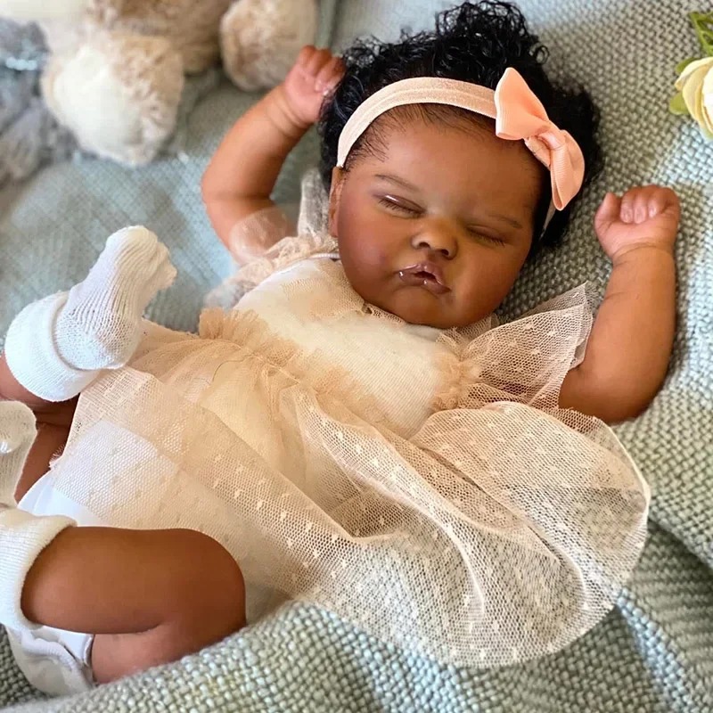 18 นิ้วเด็กทารก Reborn Quinbee ทารกแรกเกิดตุ๊กตาเหมือนจริง Soft Touch Cuddly Baby Dark ผิวภาพวาด 3D ผิวมือรากผม