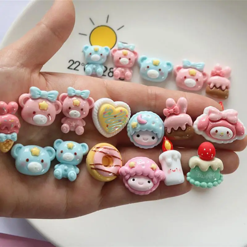 12Pcs New Sanrioed Melody Accessories Kawaii Resin Diy Hairpin Shoes Phone Shell Decor Jewelry Decor Anime Cartoon Toys Gifts