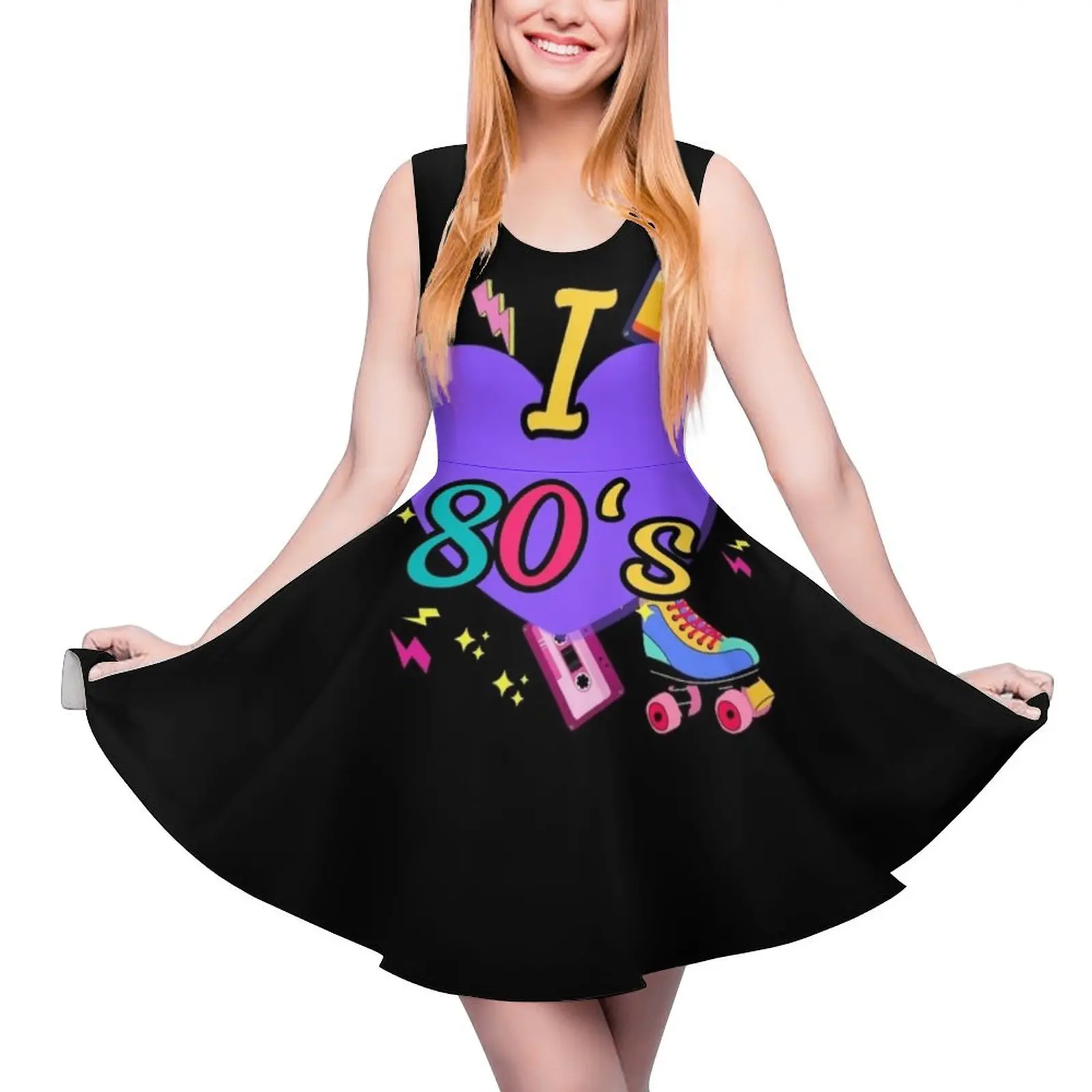 

I love 80"s Girl 1980s Fashion Theme Party Outfit Eighties Costume Sleeveless Dress summer dress daily