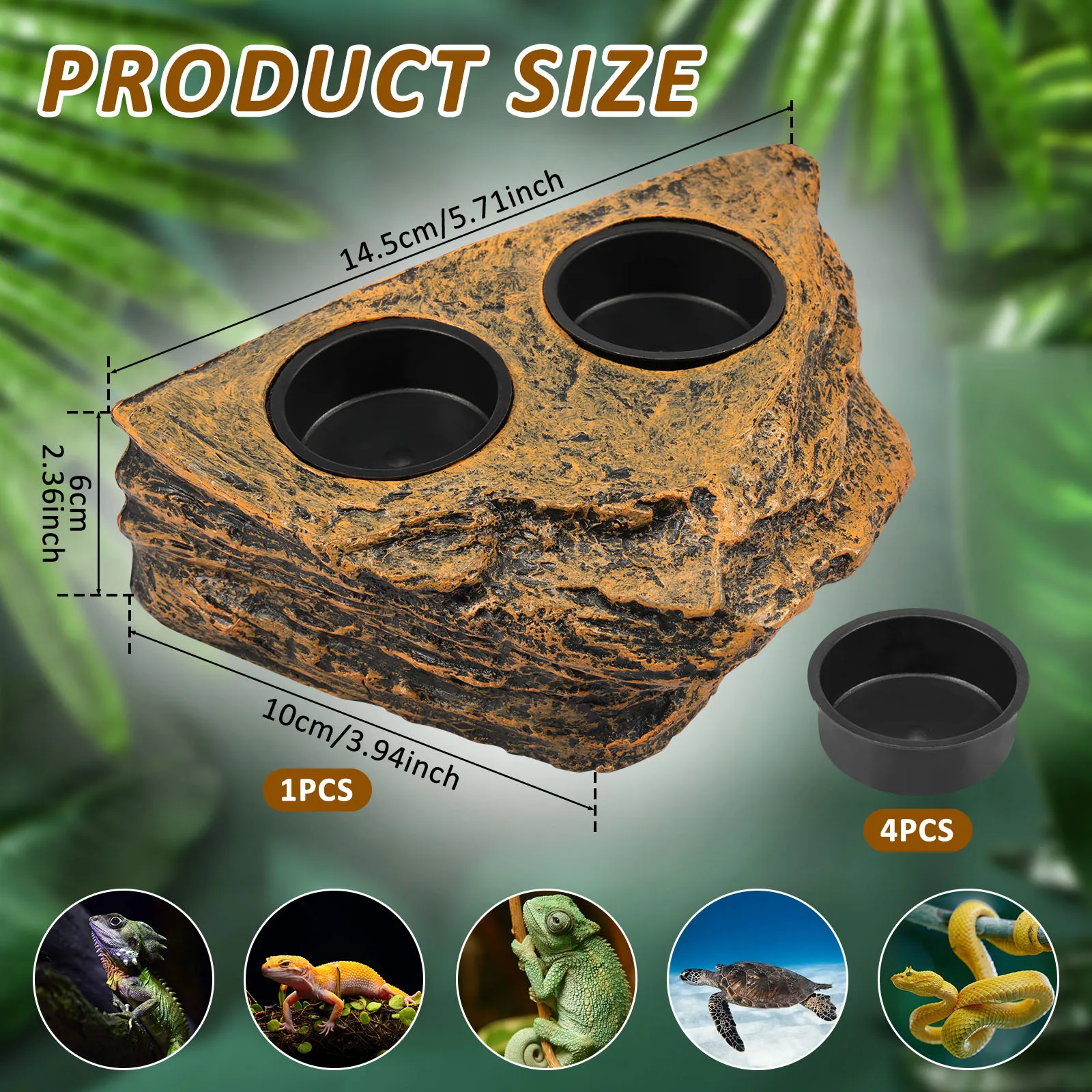 Magnetic Reptile Feeding Ledge Plastic Reptile Food Water Dish Double Bowl Gecko Feeder Ledge For Lizards Tree Frogs Chameleons