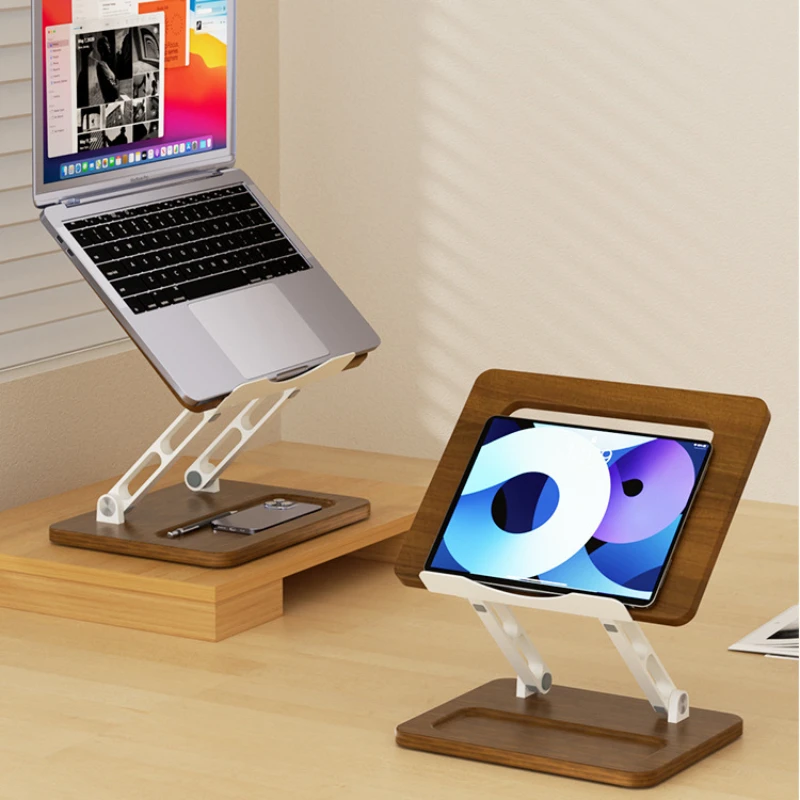 Wooden Laptop Stand Riser for Desk with Storage Slot Cooling Holder Stable Computer Stand for Home Office