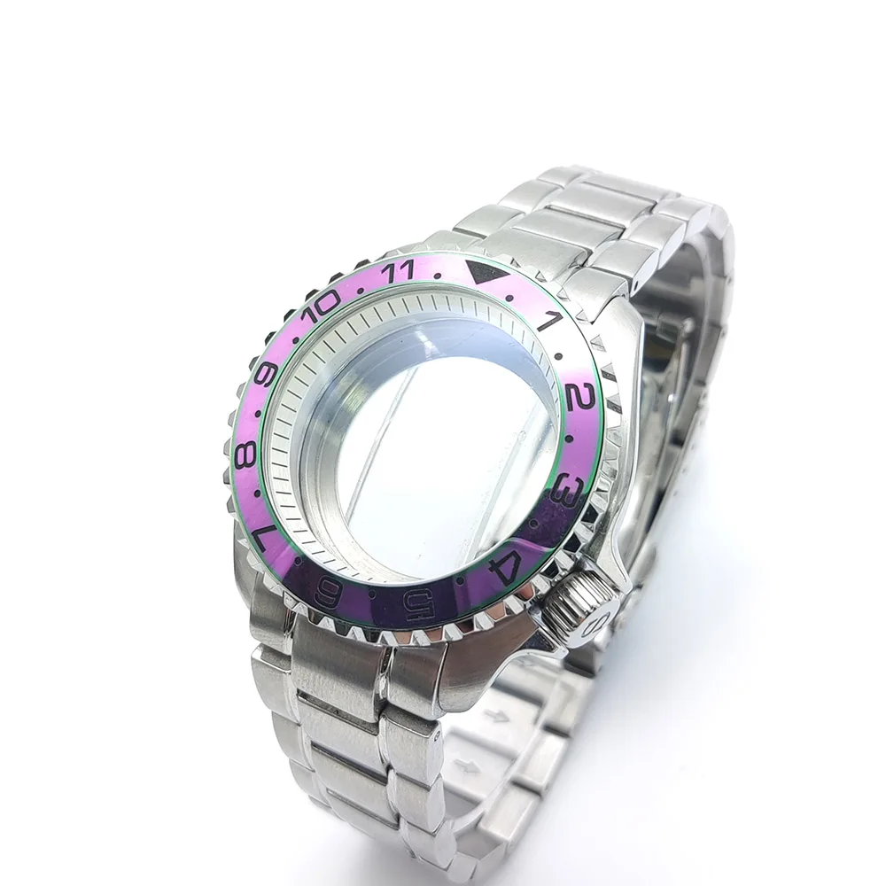 42mm Silver NH35 Watch Case Top Waterproof Sapphire Crysta For nh35 nh36 Automatic MovementSapphire Crystal Transparent Back