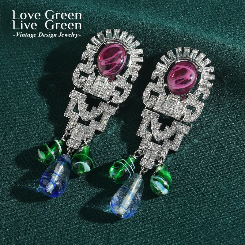 

Vintage Large Zircon Statement Earrings Water Drop Purple Glass Big Party Jewelry Designer Quality Luxury Gifts Trends 2025 New