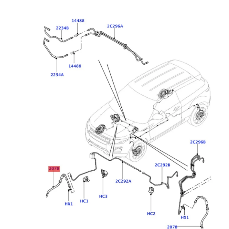 LR095290 LR045439 LR135809 LR135811 LR135813 LR095289 LR095287 LR075356 LR075355 La nd Ro ve r   Hose assembly - brake