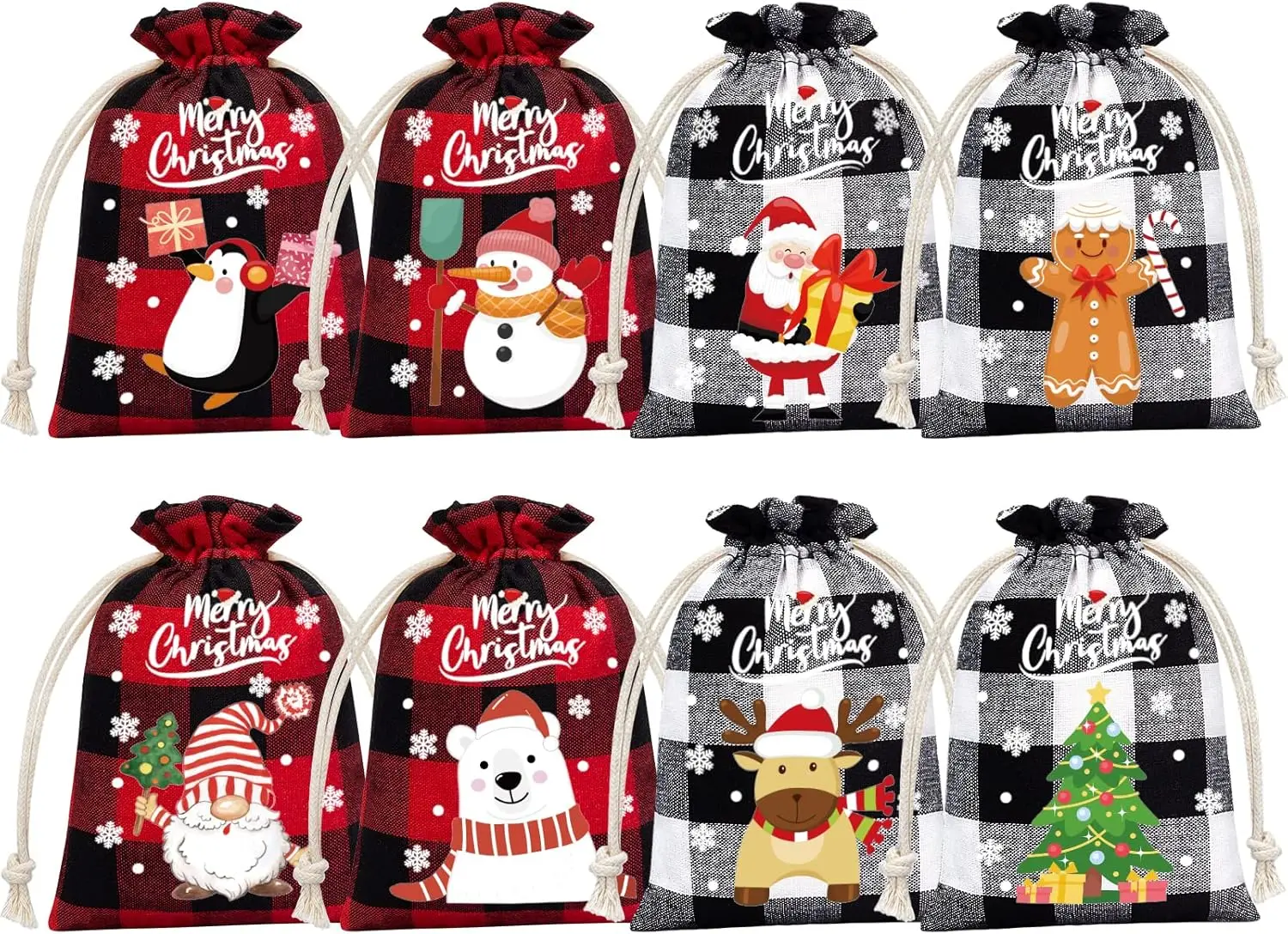 

Burlap Christmas Drawstring Bags Buffalo Plaid Xmas Gift Bags Reusable Holiday Party Favors Treat Sacks Candy Wrapping