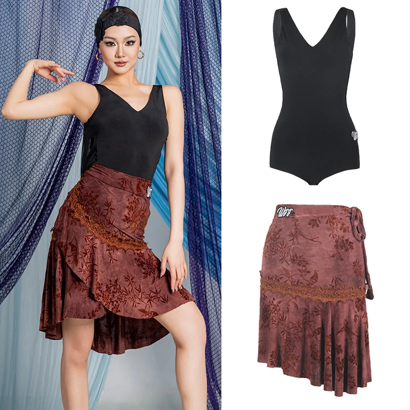 

Summer Latin Dance Competition Costume Women'S Salsa Ballroom Dance Clothing Sexy Backless Latin Top Wrap Skirt Stage Wear 12587