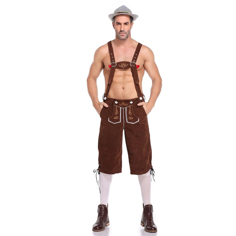 Men's Oktoberfest Lederhosen with Suspenders Hat Costumes Set For Man 6 Styles Party Cosplay Waiter Game Costumes