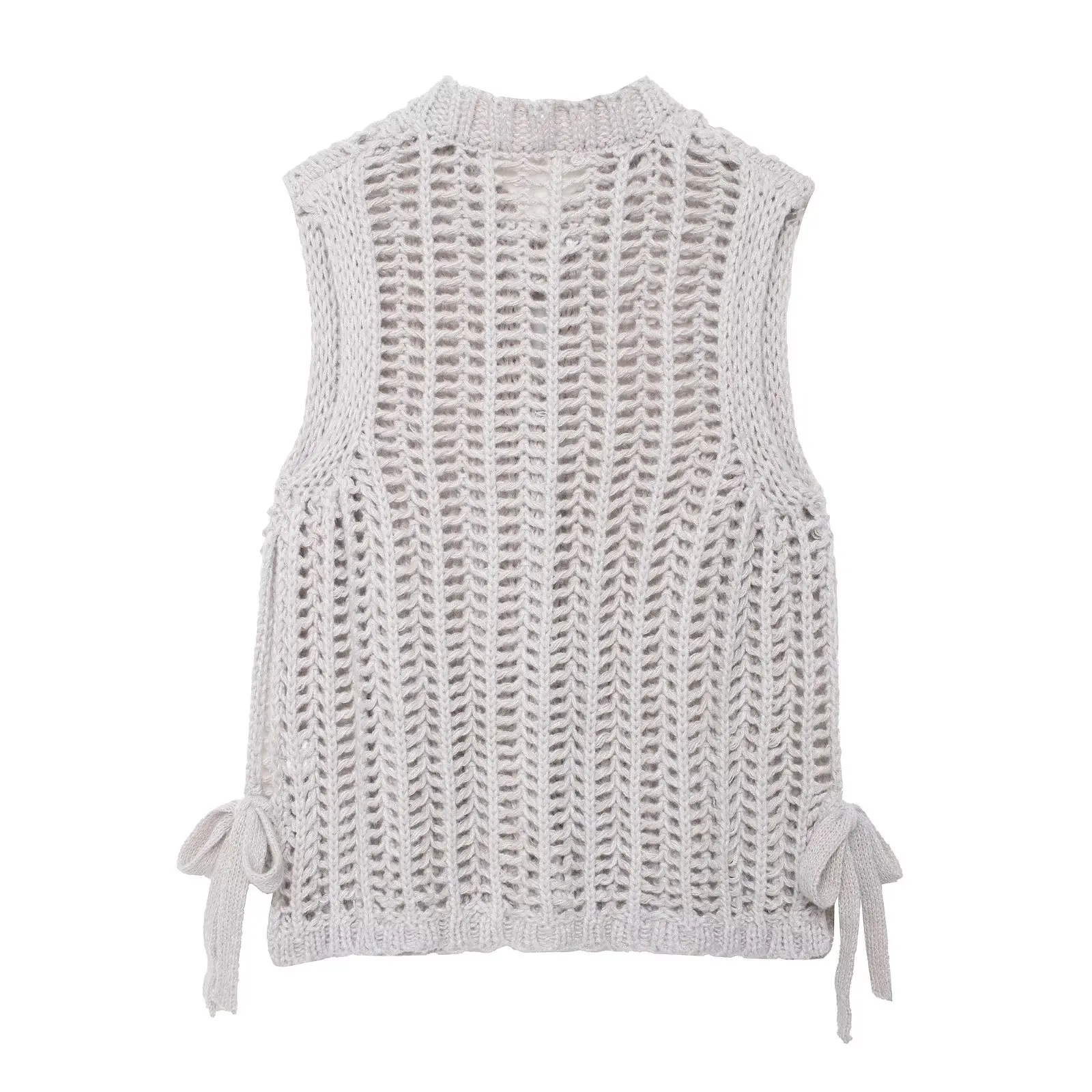 KONDALA Chic Summer Knit Woman Casual Button Sleeveless O-Neck Hollow Out Sweater Fashion 2025 Elegant Lace-up Muer Vest