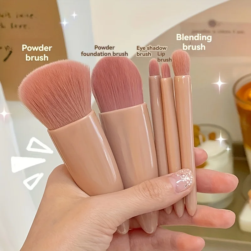 5Pcs Portable Makeup Brush Set with Mirror Review, Foldable Travel Brush Kit image 3