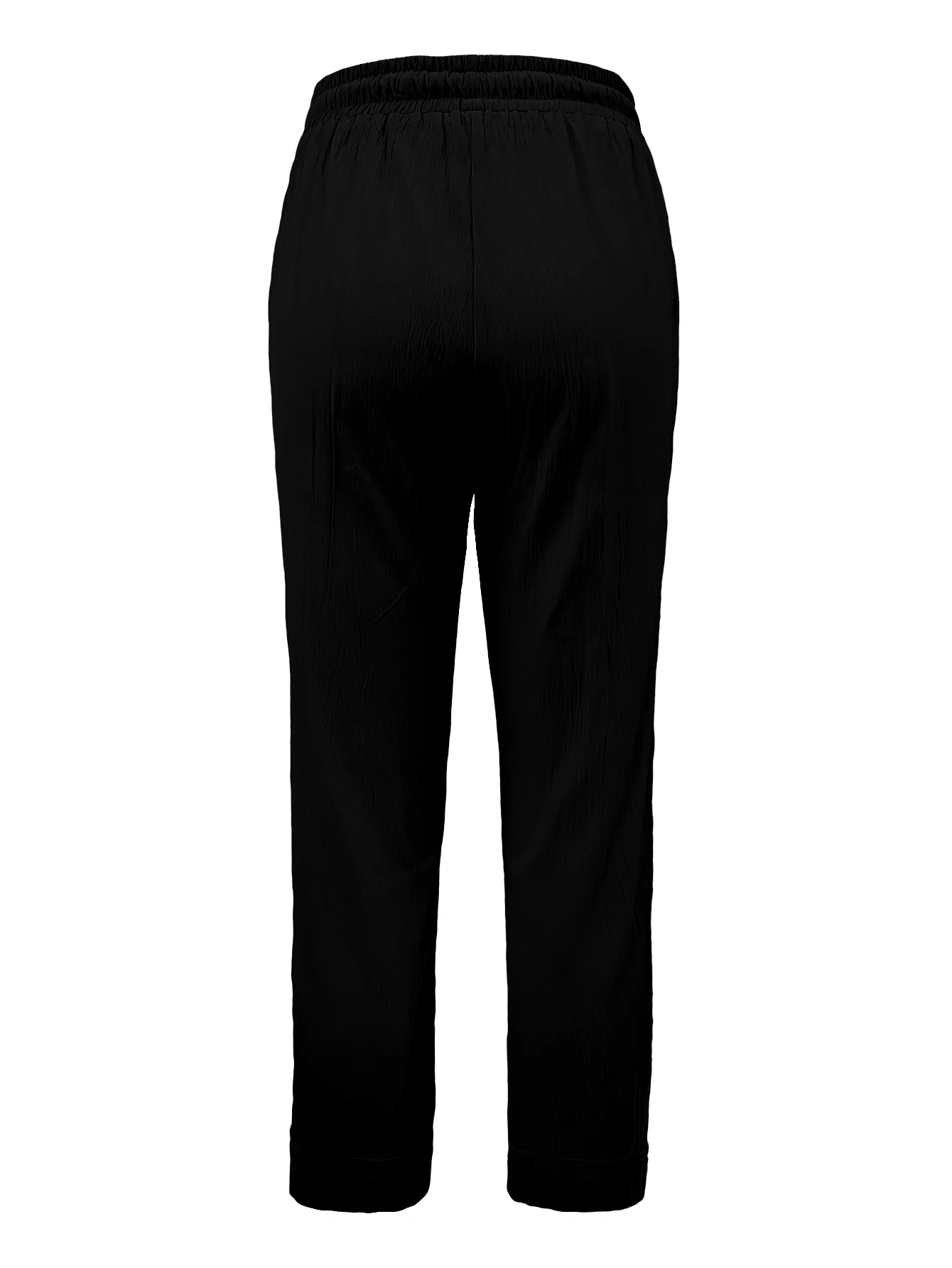 Women Loose Casual Elastic Waist Pants With Pockets Solid Color Female All Match Straight Black Long Trousers