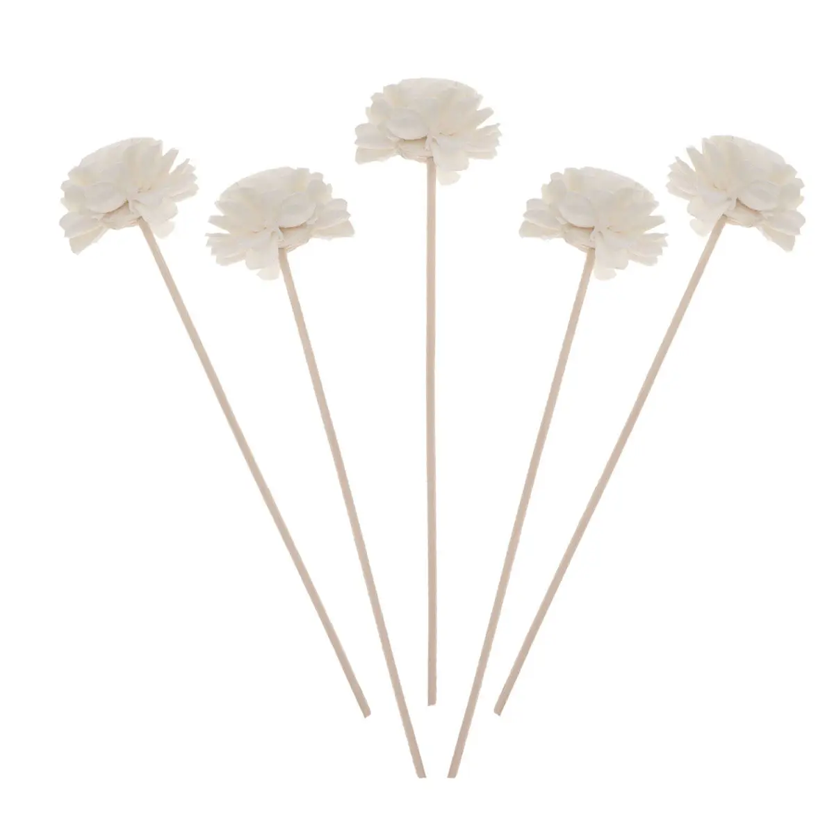 5Pcs Ivory Flower-Head Rattan Reed Diffuser Sticks Essential Oil Aroma Diffusing Reeds Home Office Cafe Wedding Air Freshening