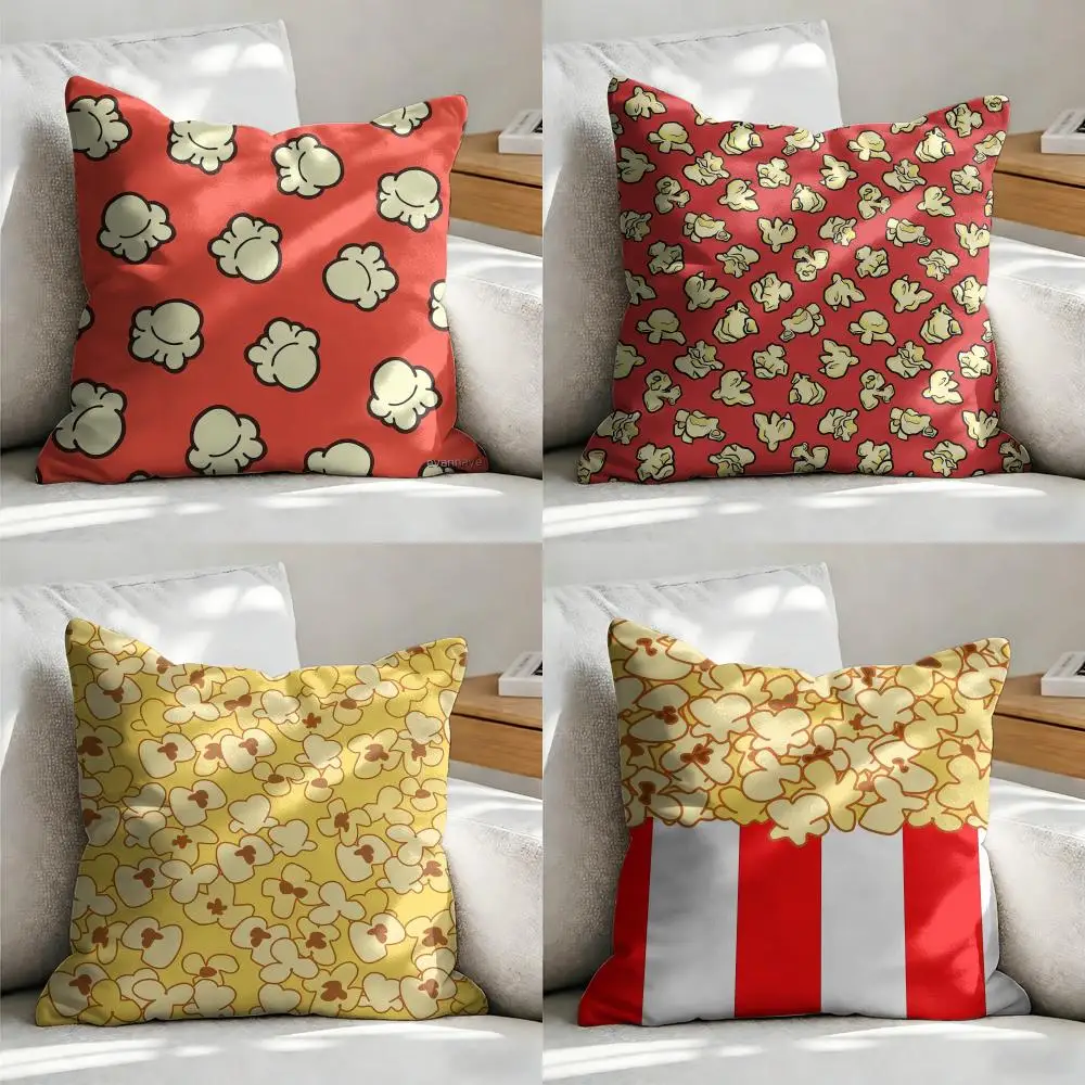 Funda de Cojín con Diseño de Palomitas de Maíz, Funda de Almohada de Felpa Corta y Suave, Textura Acogedora y Estética, Decoración para el Hogar
