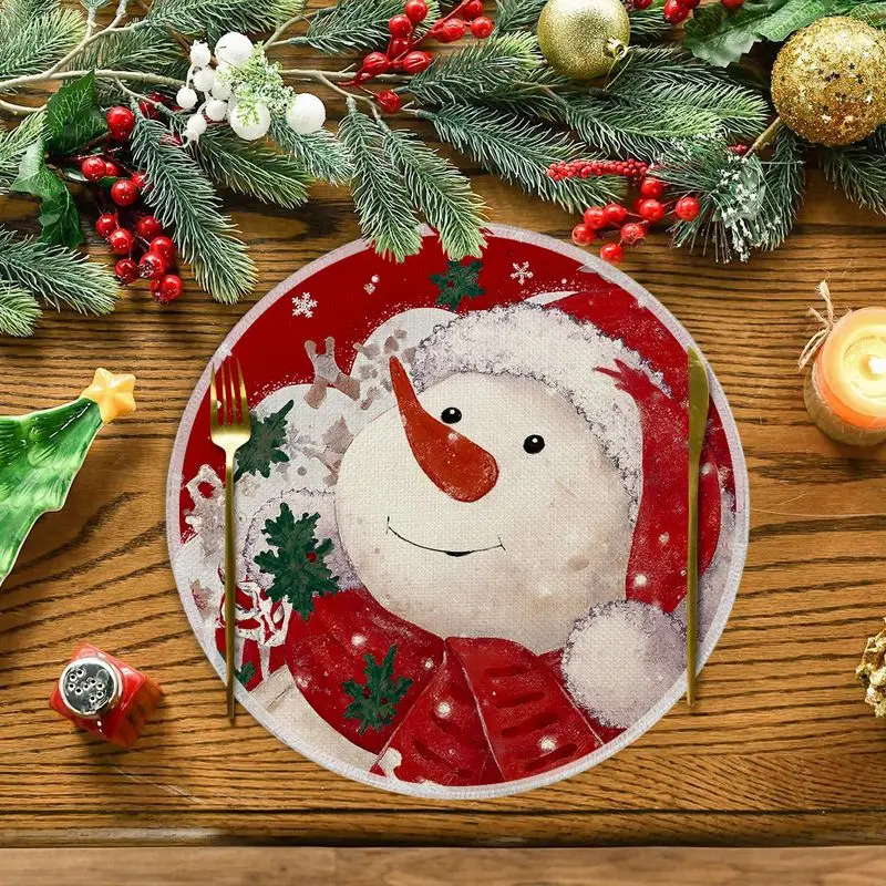 Retro Christmas Ball Pendant Round Christmas Placemat, Wear-Resistant Plate Mat for Home Table Decoration