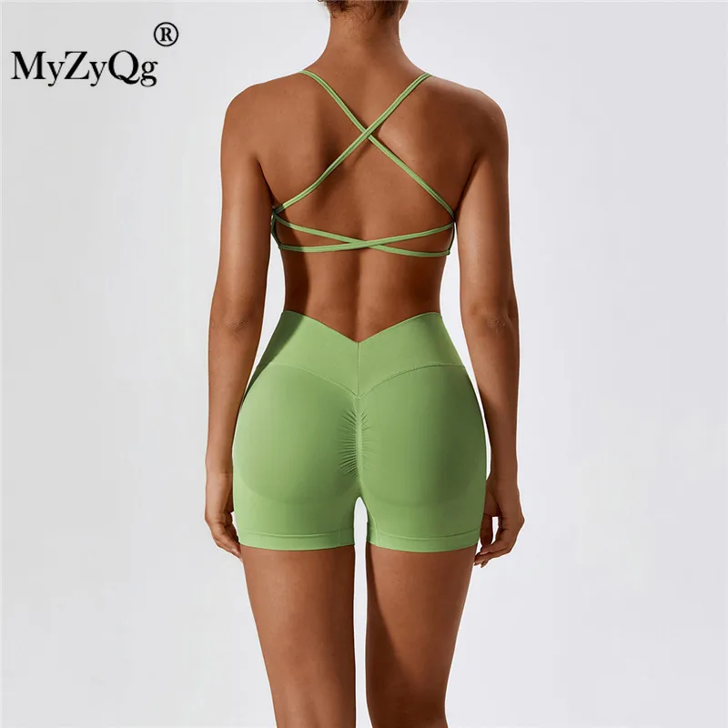 MyZyQg Women Seamless Yoga Two-piece Set Running Beauty Back Pilate Sportswear Fitness Sports Gym Underwear Vest Shorts Suit