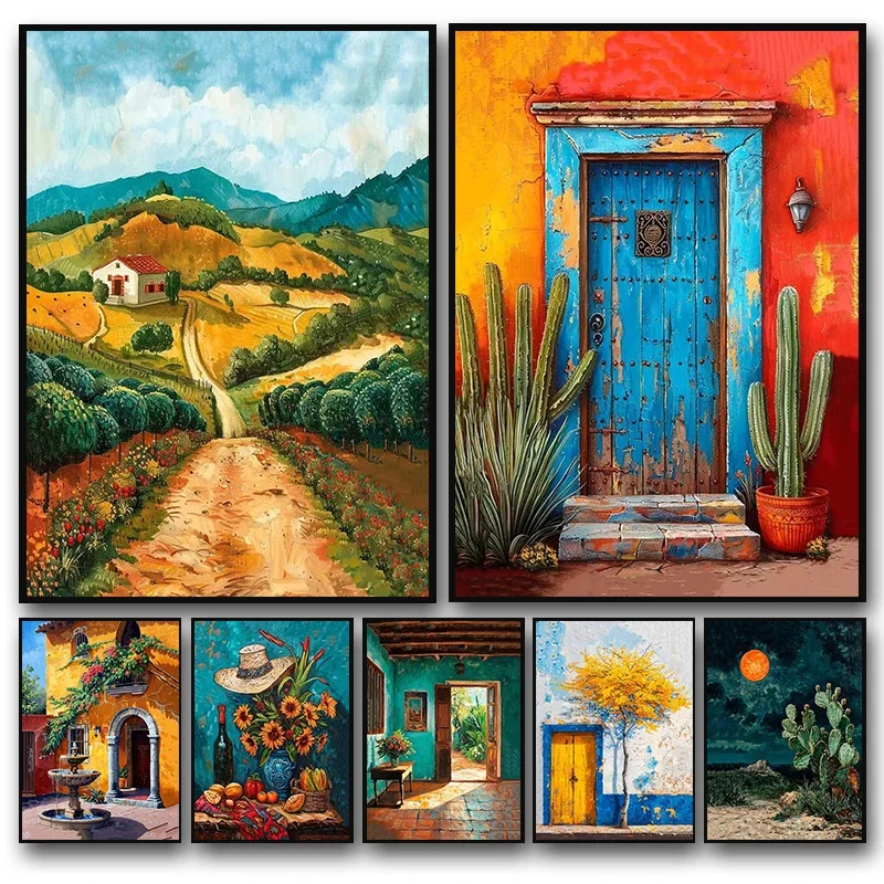 Nordic Traditional Farmhouse Kitchen Still Life Cactus Poster Colorful Landscape Canvas Paintings Wall Art Pictures Home Decor