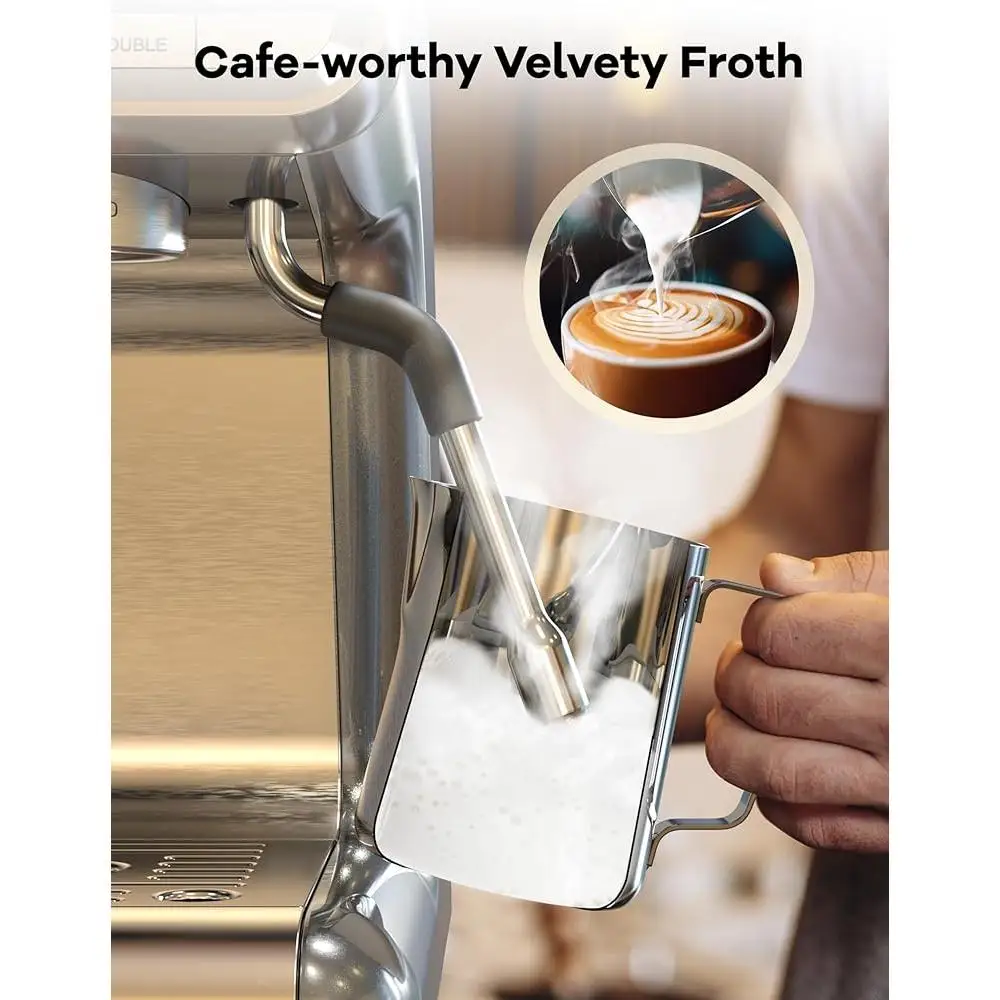 20-барная эспрессо-машина с измельчителем, вспениватель молока, полуавтоматическая машина для приготовления капучино, система быстрого нагрева с двойным ПИД-управлением 30