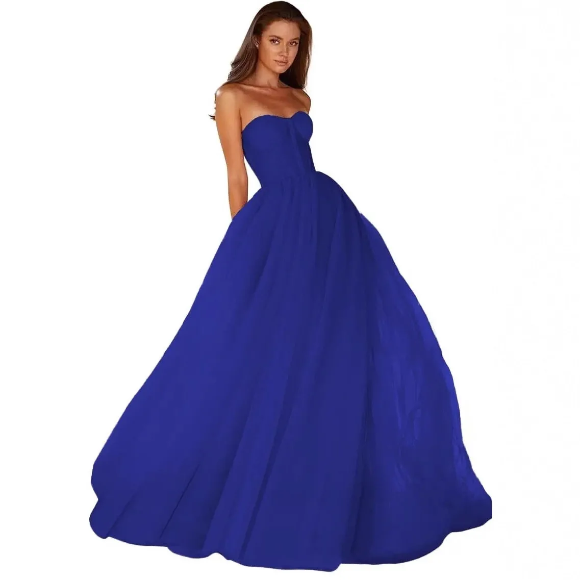 Милое бальное платье без бретелек для выпускного вечера для женщин Платья трапециевидной формы из тюля Длинные женские вечерние платья на шнуровке сзади Новый