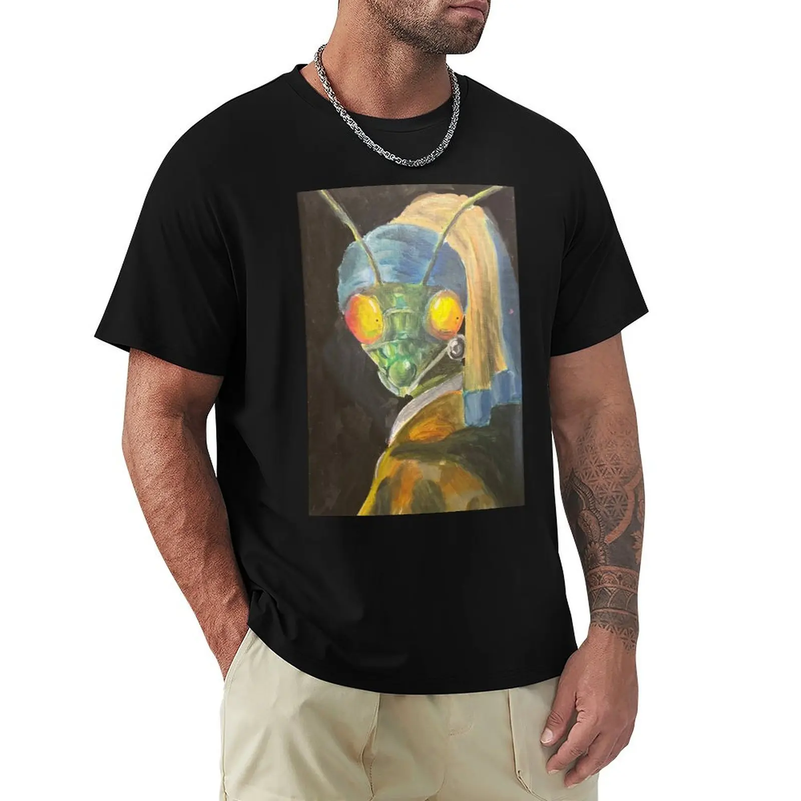 Mantis With A Pearl Earring T-Shirt Soft Stretch Short Sleeve Top